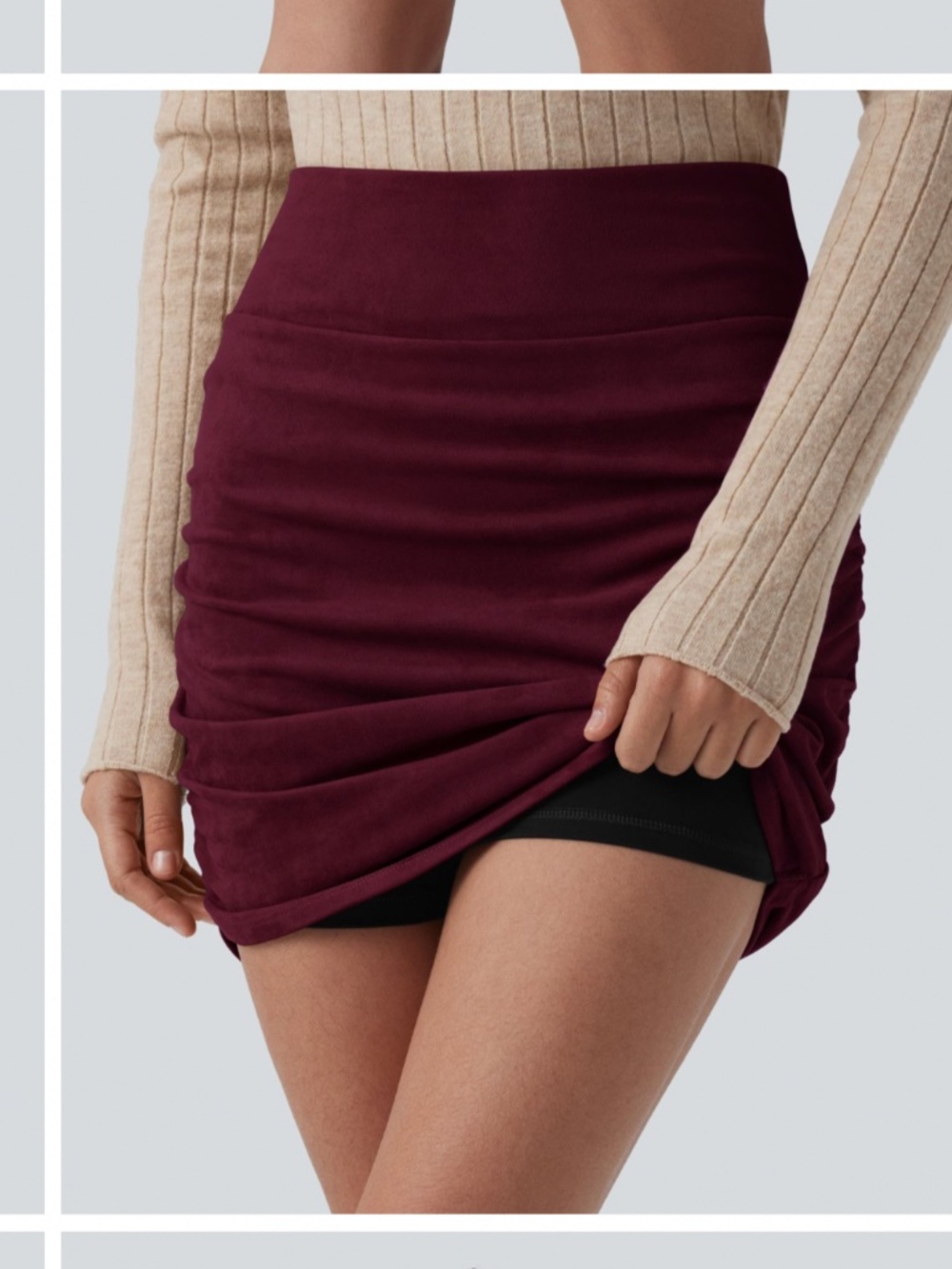 Halara (NWT) Faux Suede High Waisted Skort in Maroon Sz M